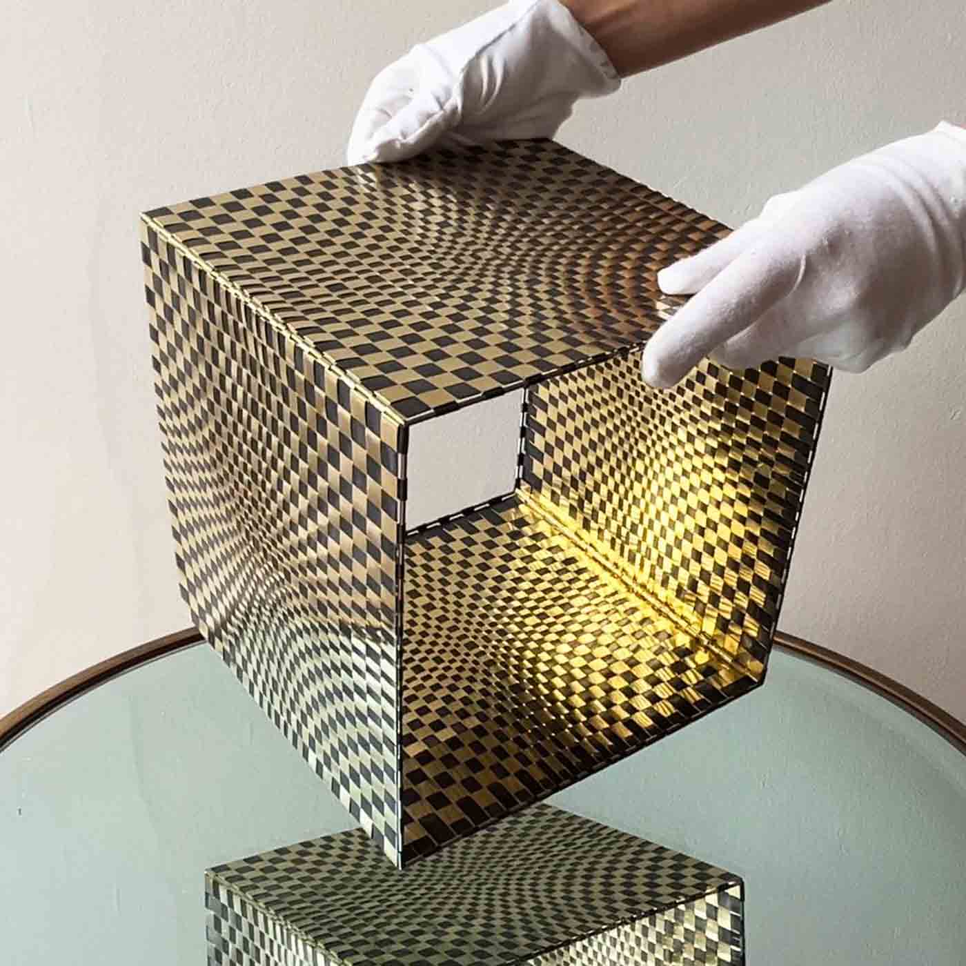 Illusion Cube in Woven Brass & Oxidised Copper